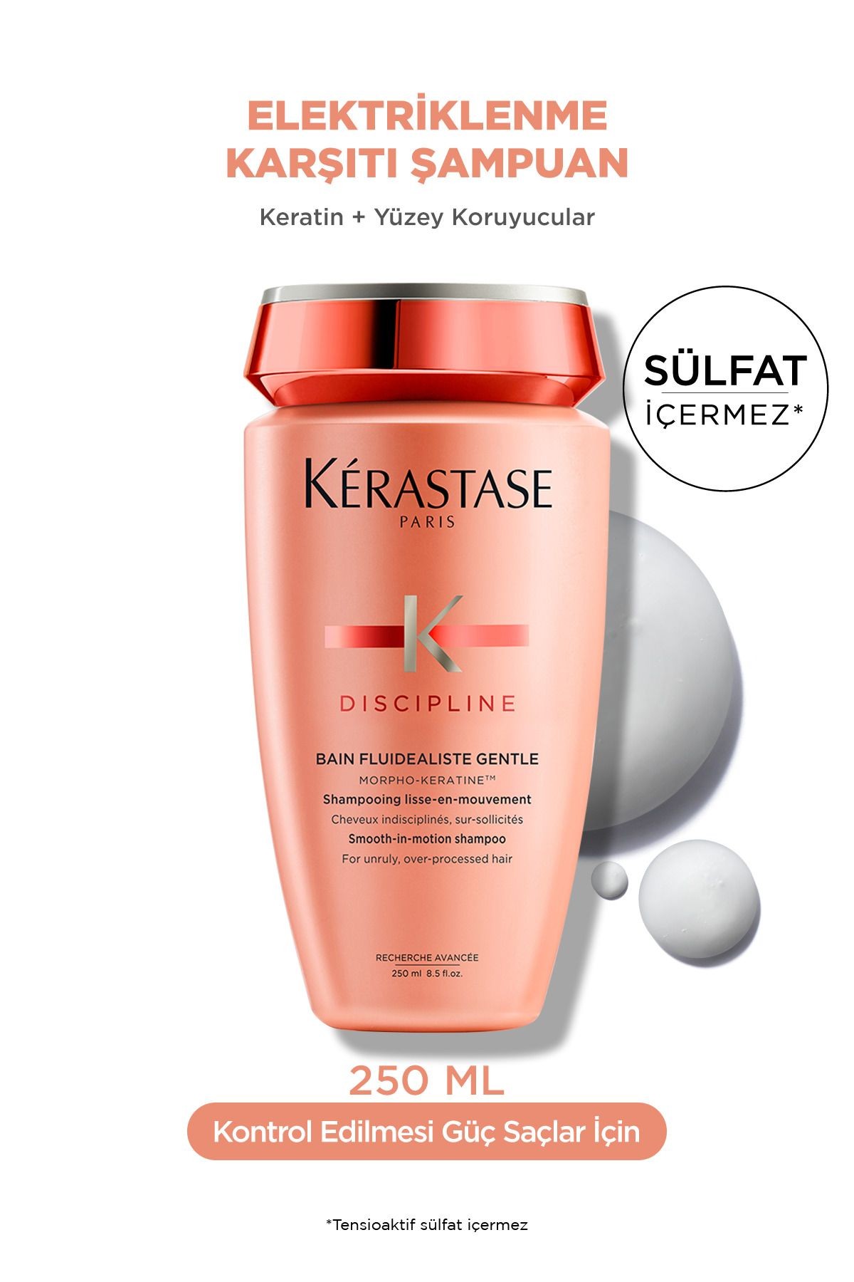 Discipline Bain Fluidéaliste Gentle (Sülfatsız) Kontrol Edilmesi Güç Saçlar İçin Elektriklenme Karşıtı Şampuan 250 Ml