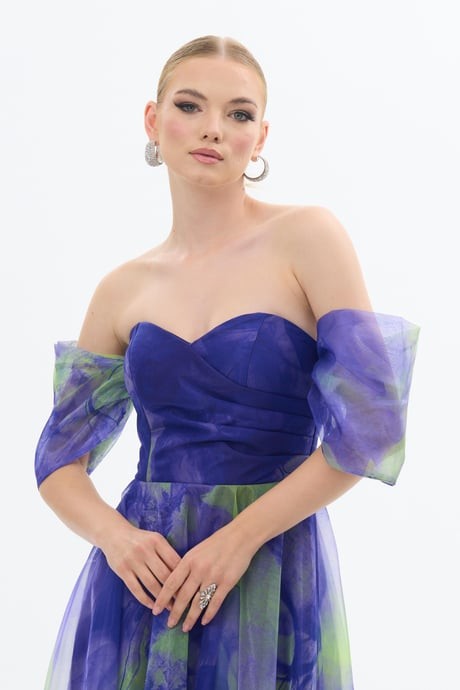 midi elbise organze mor 58426