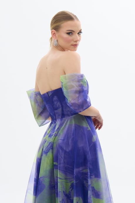 midi elbise organze mor 58426