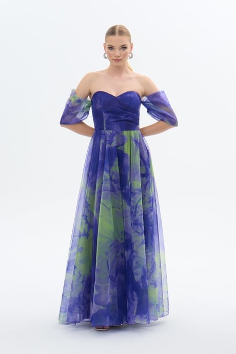 midi elbise organze mor 58426