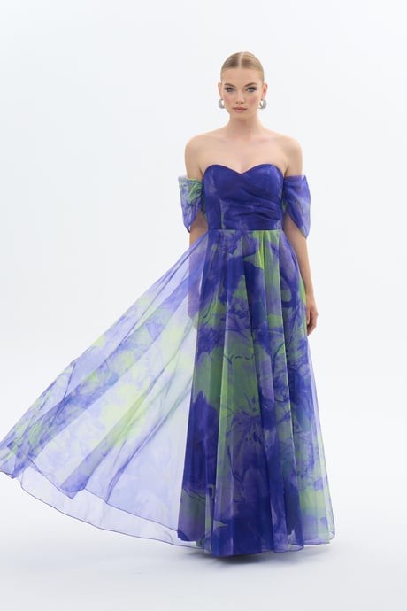 midi elbise organze mor 58426