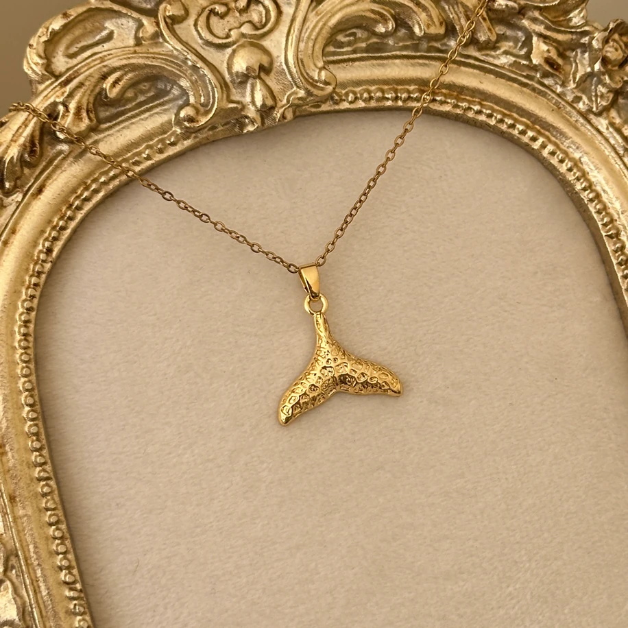balık kuyruğu gold kolye | çelik