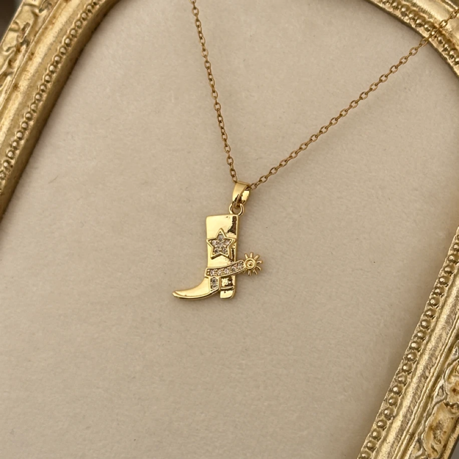 kovboy çizme gold kolye | çelik