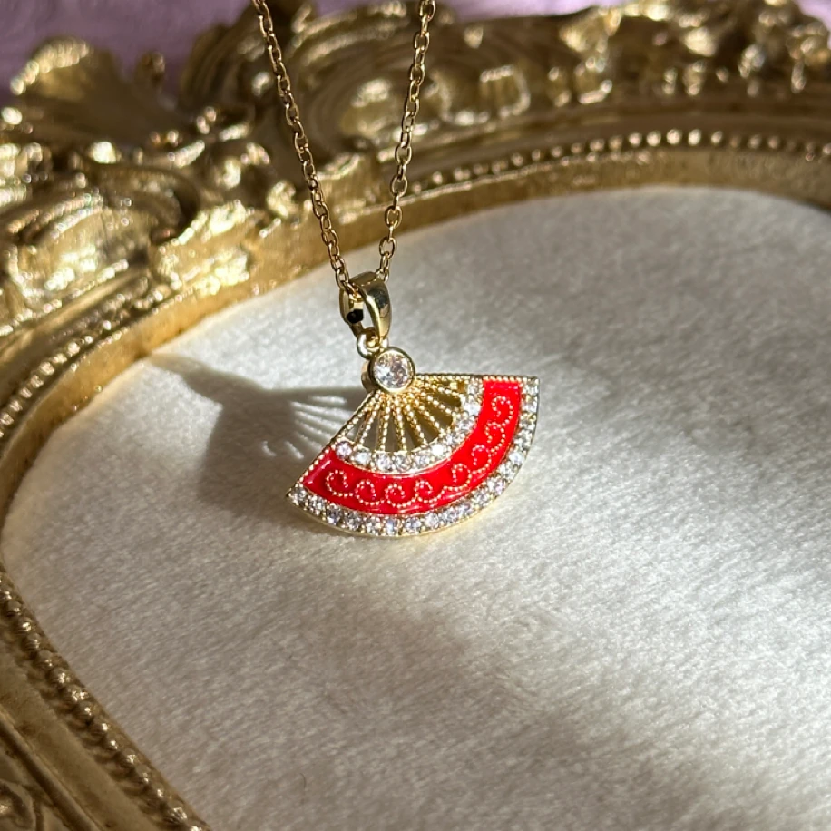 kırmızı yelpaze kolye | çelik