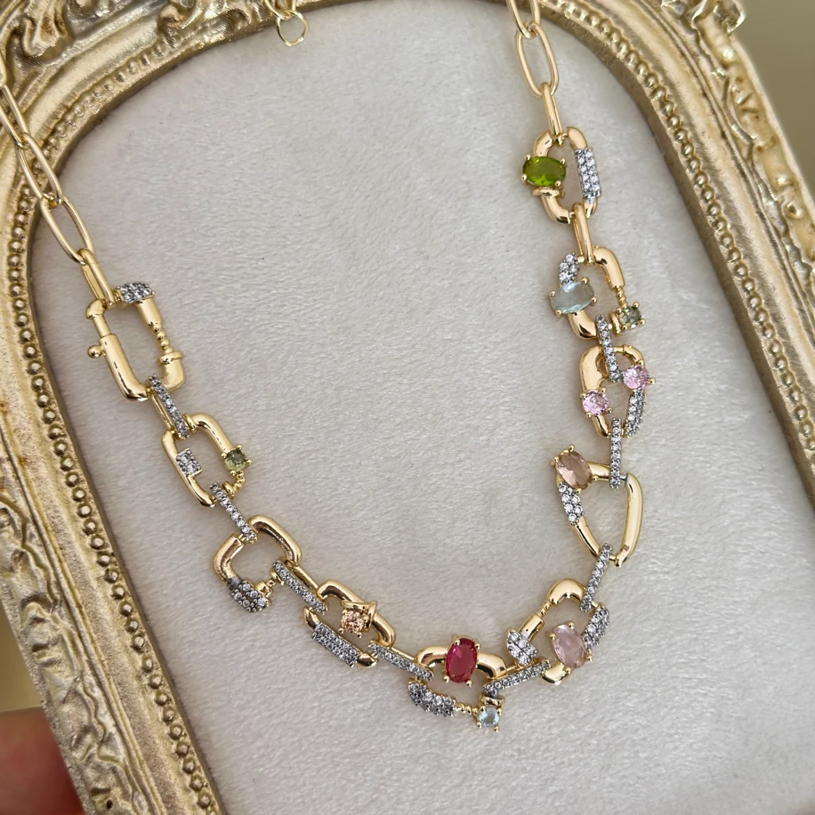 renkli taş özel seri VIP kolye | altın kaplama