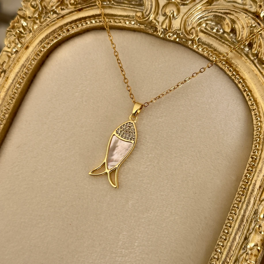 sedefli balık gold kolye | çelik
