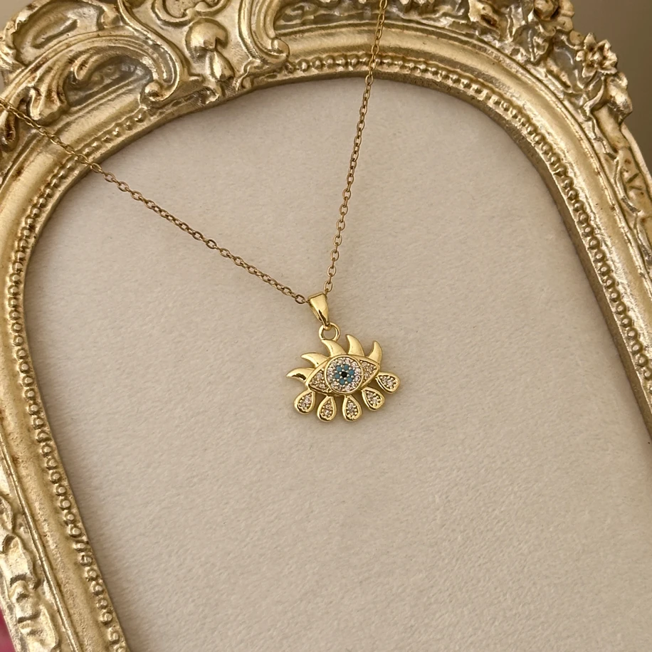 mavi göz gold kolye | çelik