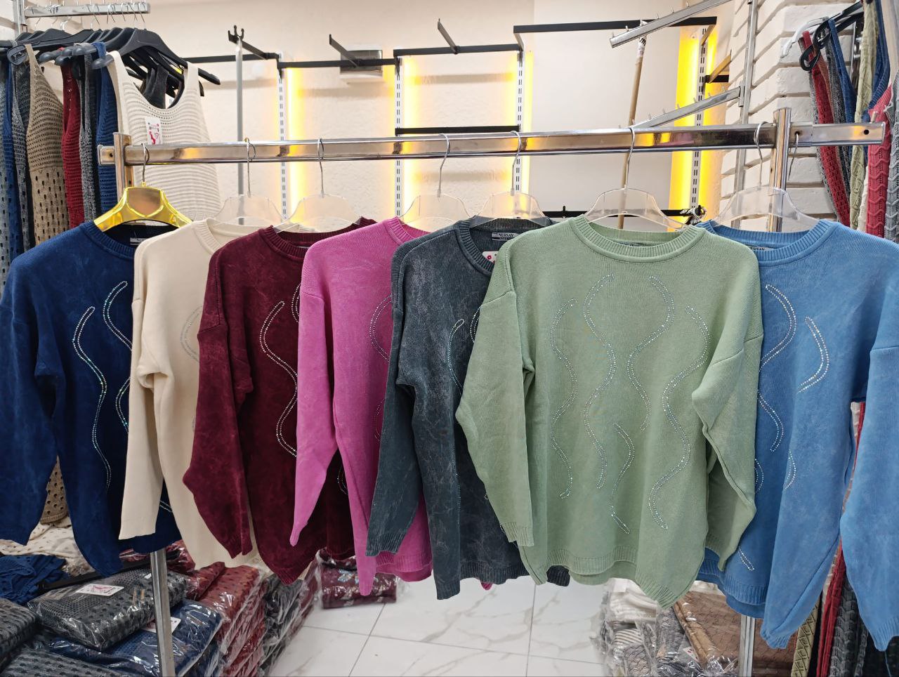 taşlı triko uzun kollu kazak 