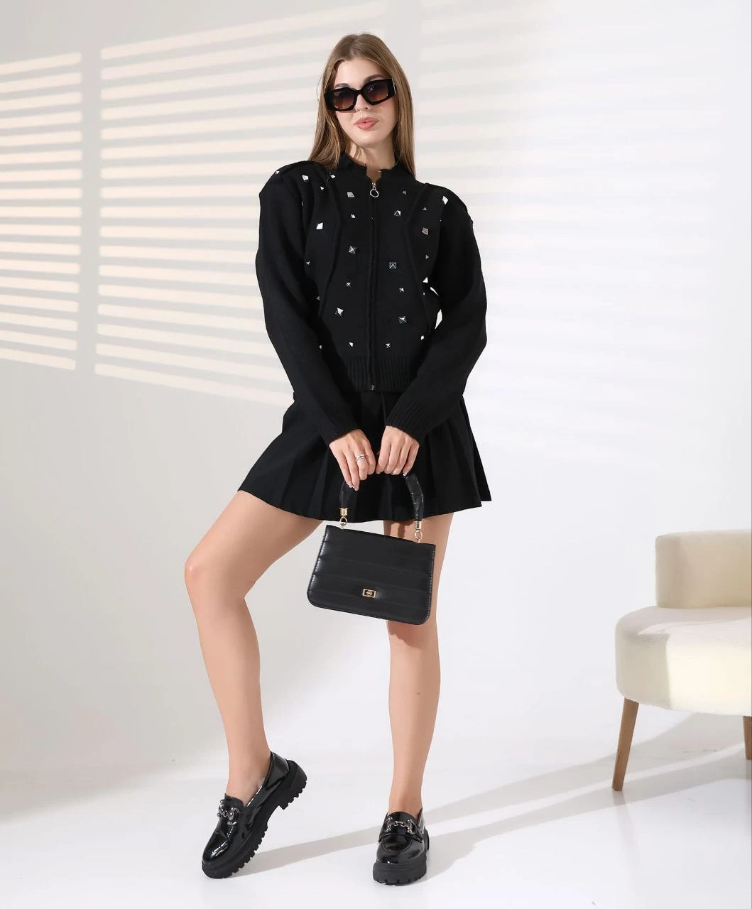 taşlı triko hırka 