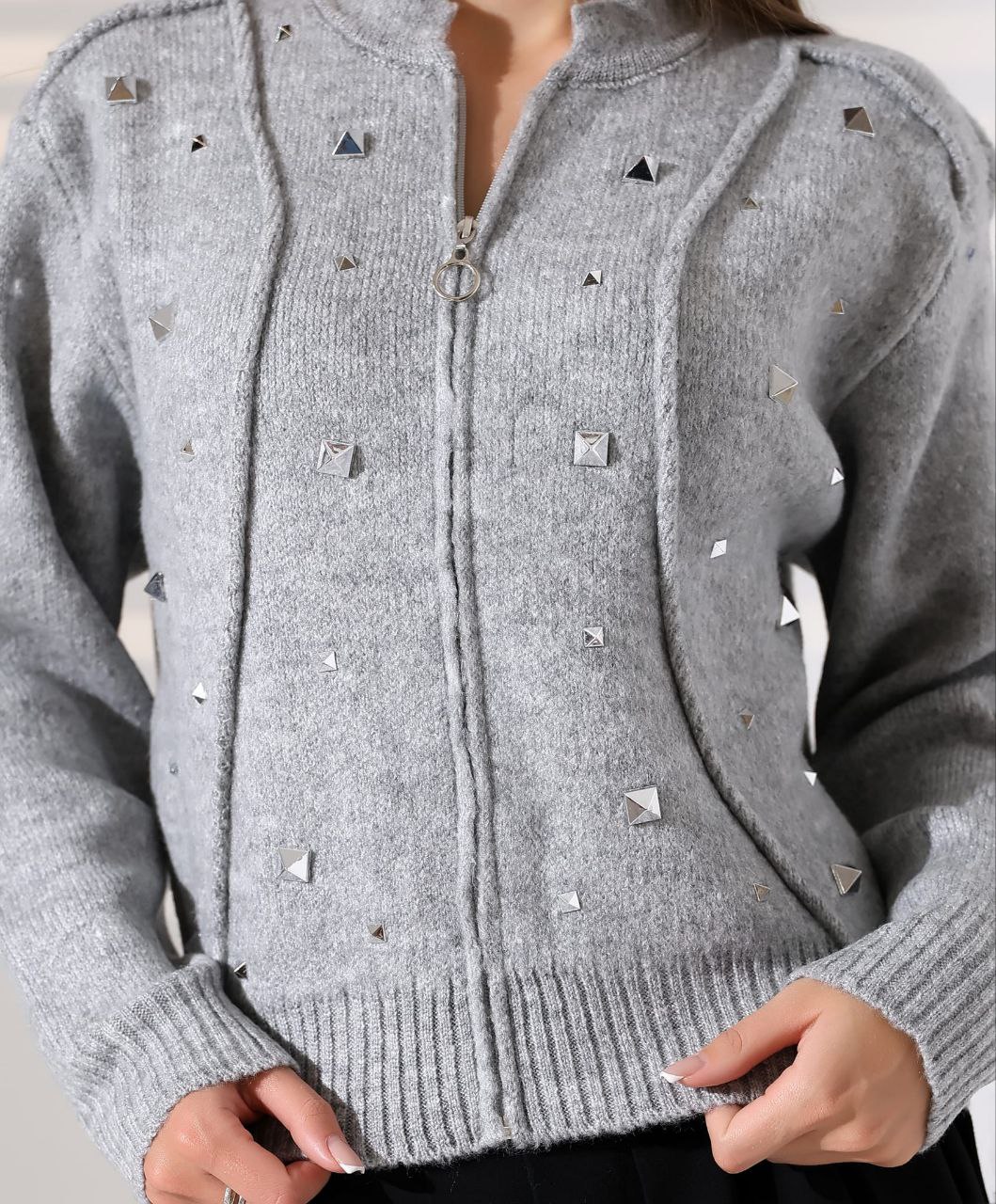 taşlı triko hırka 