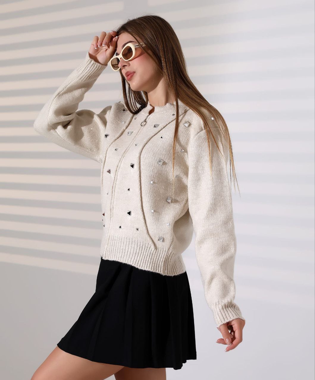 taşlı triko hırka 