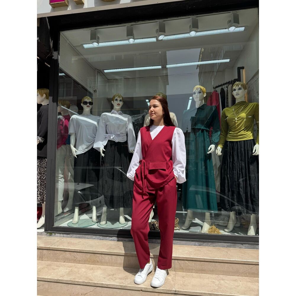 bağlamalı yelek takım