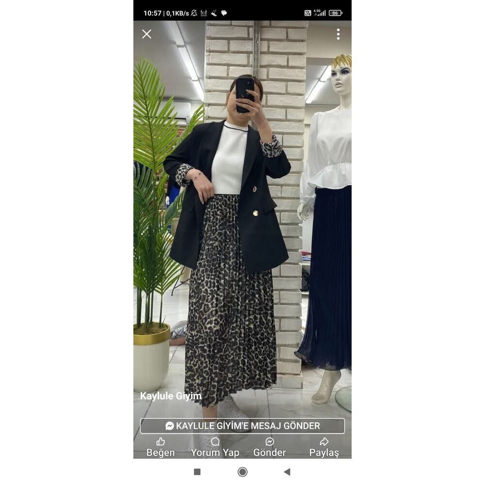 blazer ceket leopar etek kombini