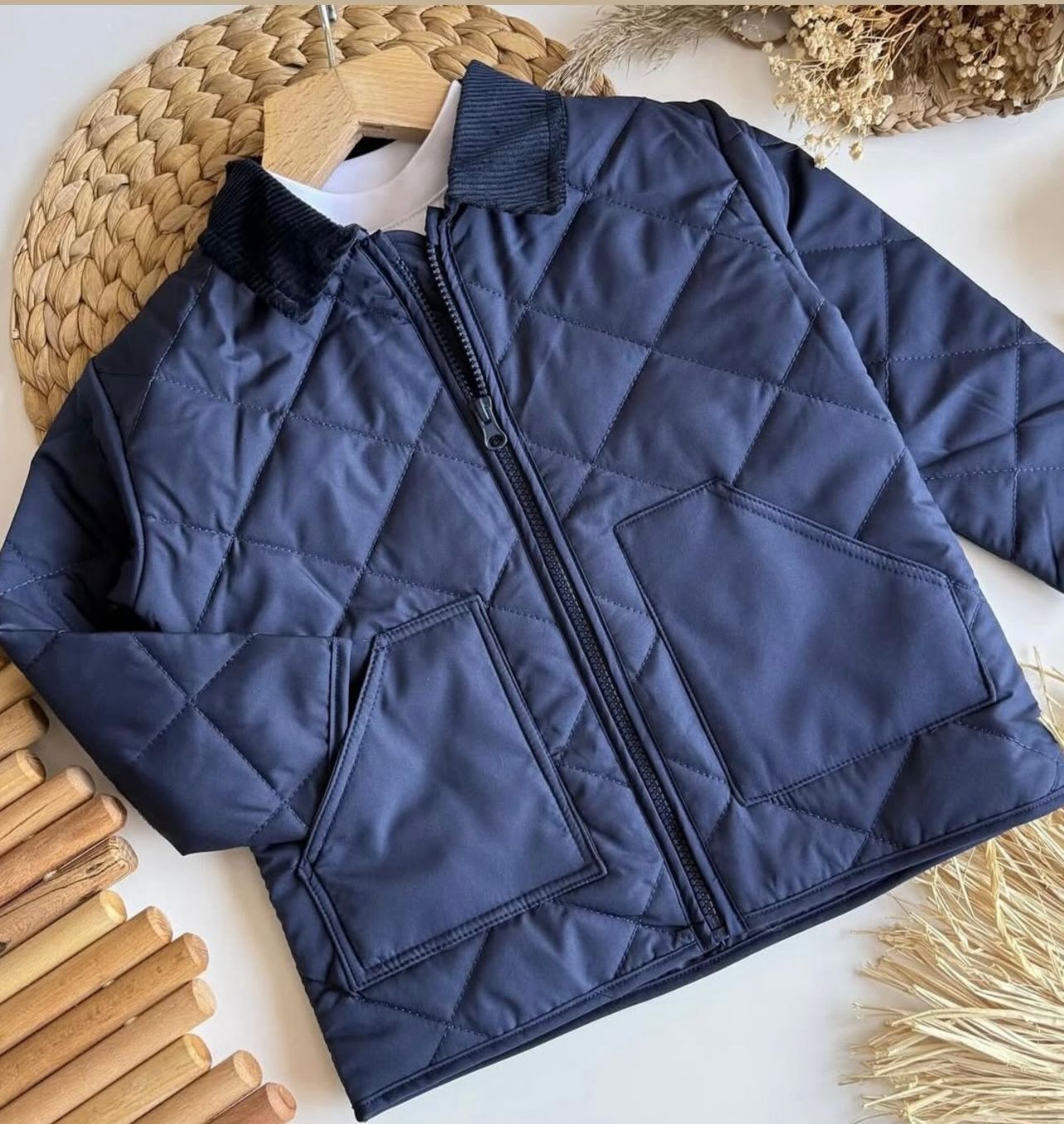 LACİVERT KADİFE YAKA MONT