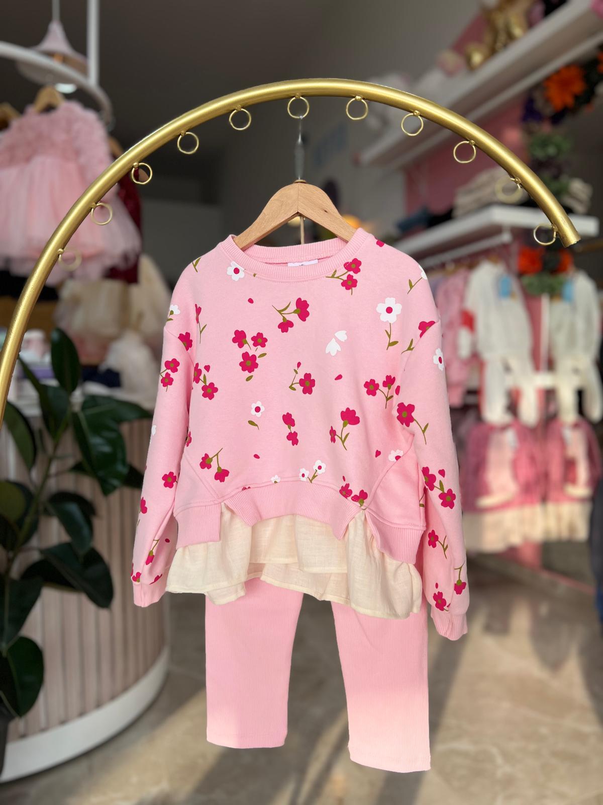 PEMBE ÇİCEKLİ TAYT TAKIM