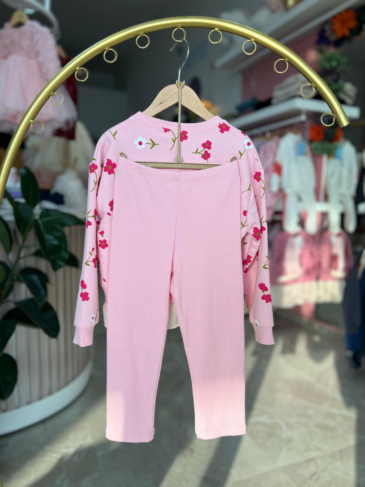 PEMBE ÇİCEKLİ TAYT TAKIM