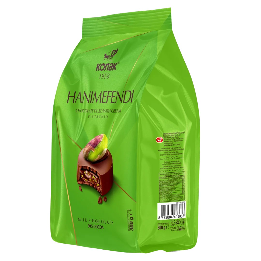 Hanımefendi Antep Fıstık Parçacıklı & Dolgulu Sütlü Çikolata (300 Gr)