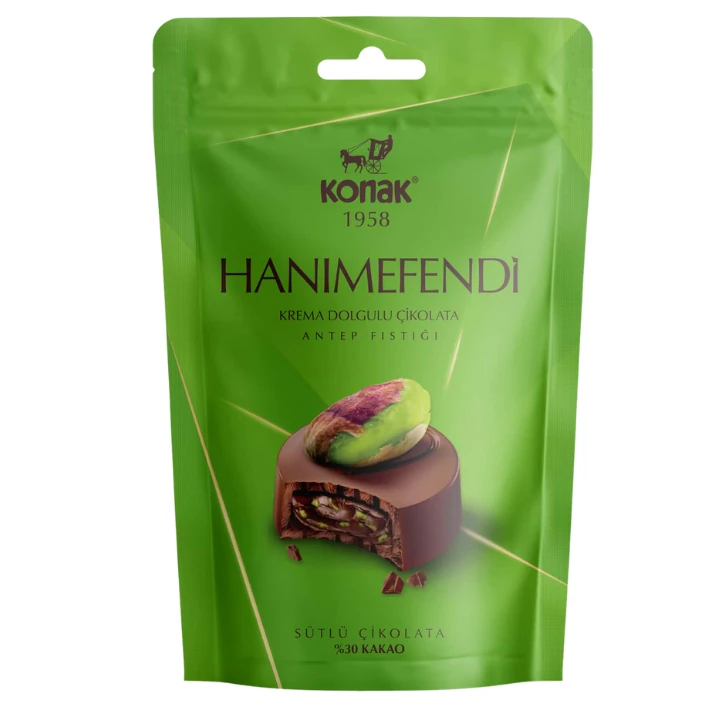 Hanımefendi Antep Fıstık Parçacıklı & Dolgulu Sütlü Çikolata (85 Gr)