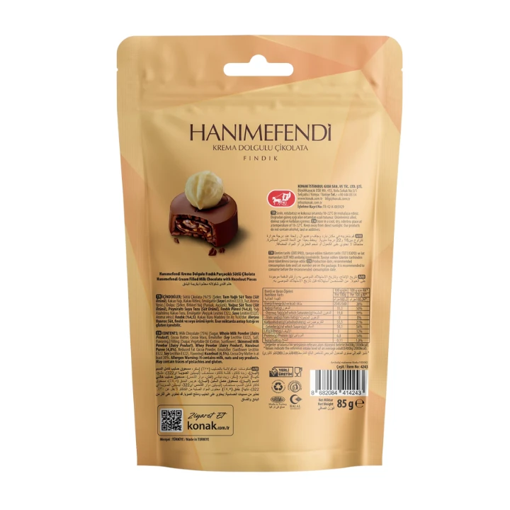 Hanımefendi Fındık Parçacıklı & Dolgulu Sütlü Çikolata (85 Gr)