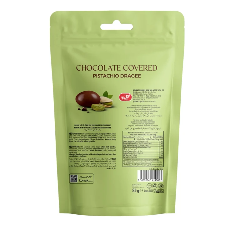 Sütlü Çikolata Kaplı Antep Fıstığı Draje (85 Gr)