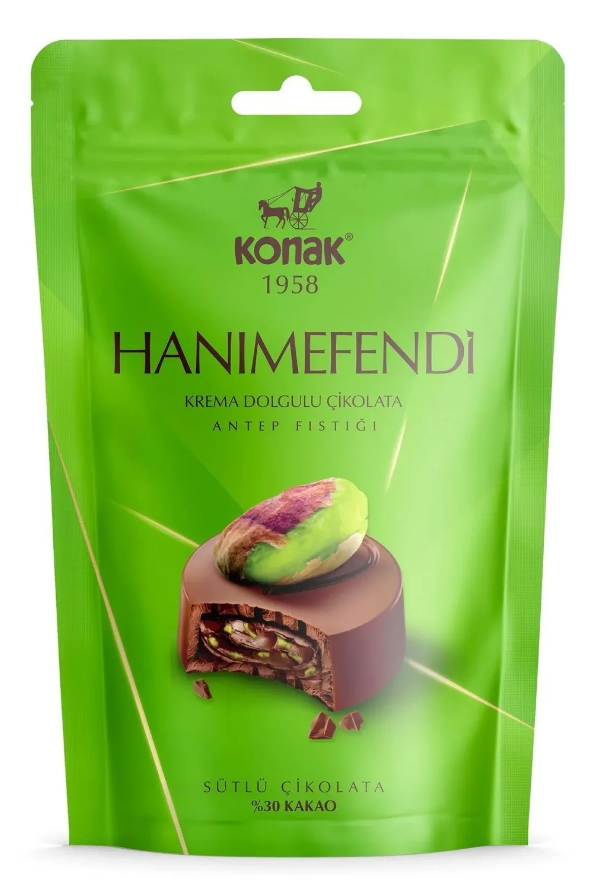 Hanımefendi Antep Fıstık Parçacıklı & Dolgulu Sütlü Çikolata (85 Gr)