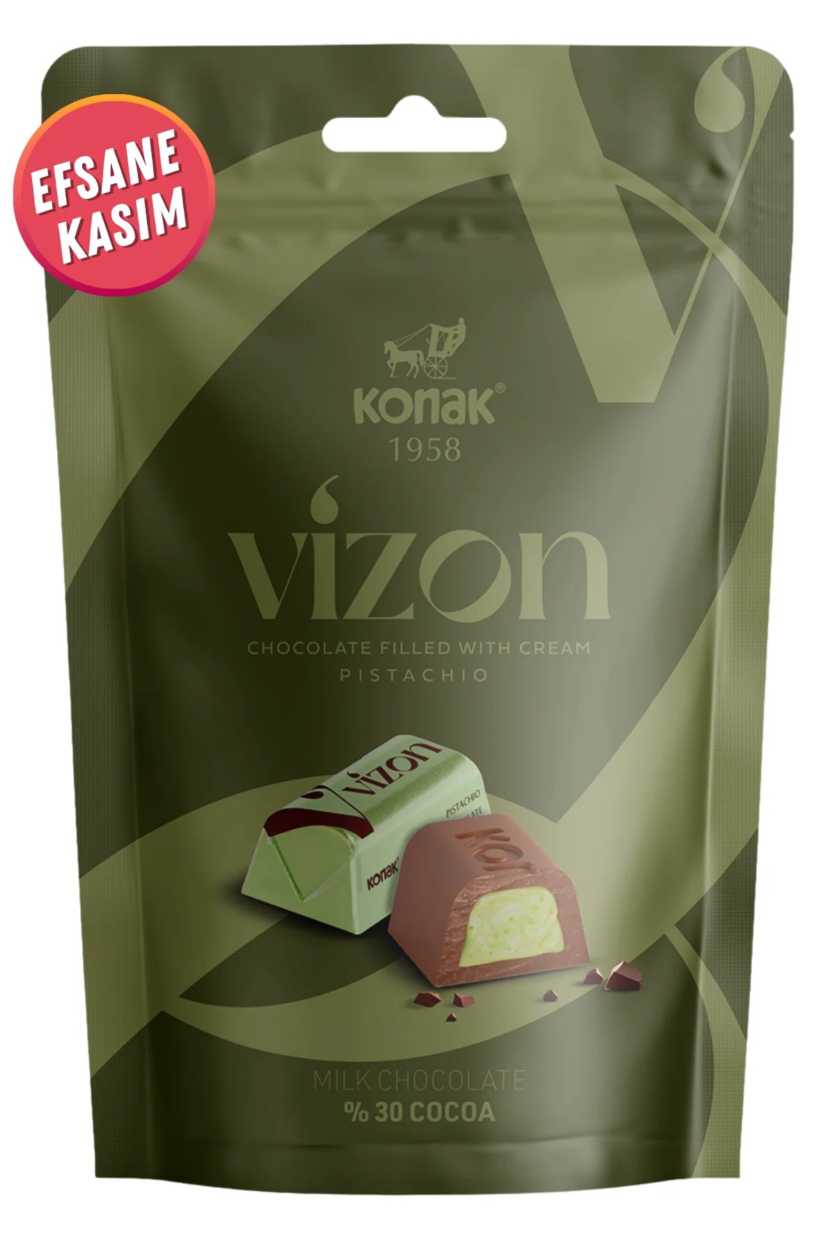 Vizon Antep Fıstığı Parçacıklı Krema Dolgulu Sütlü Çikolata (80 Gr)