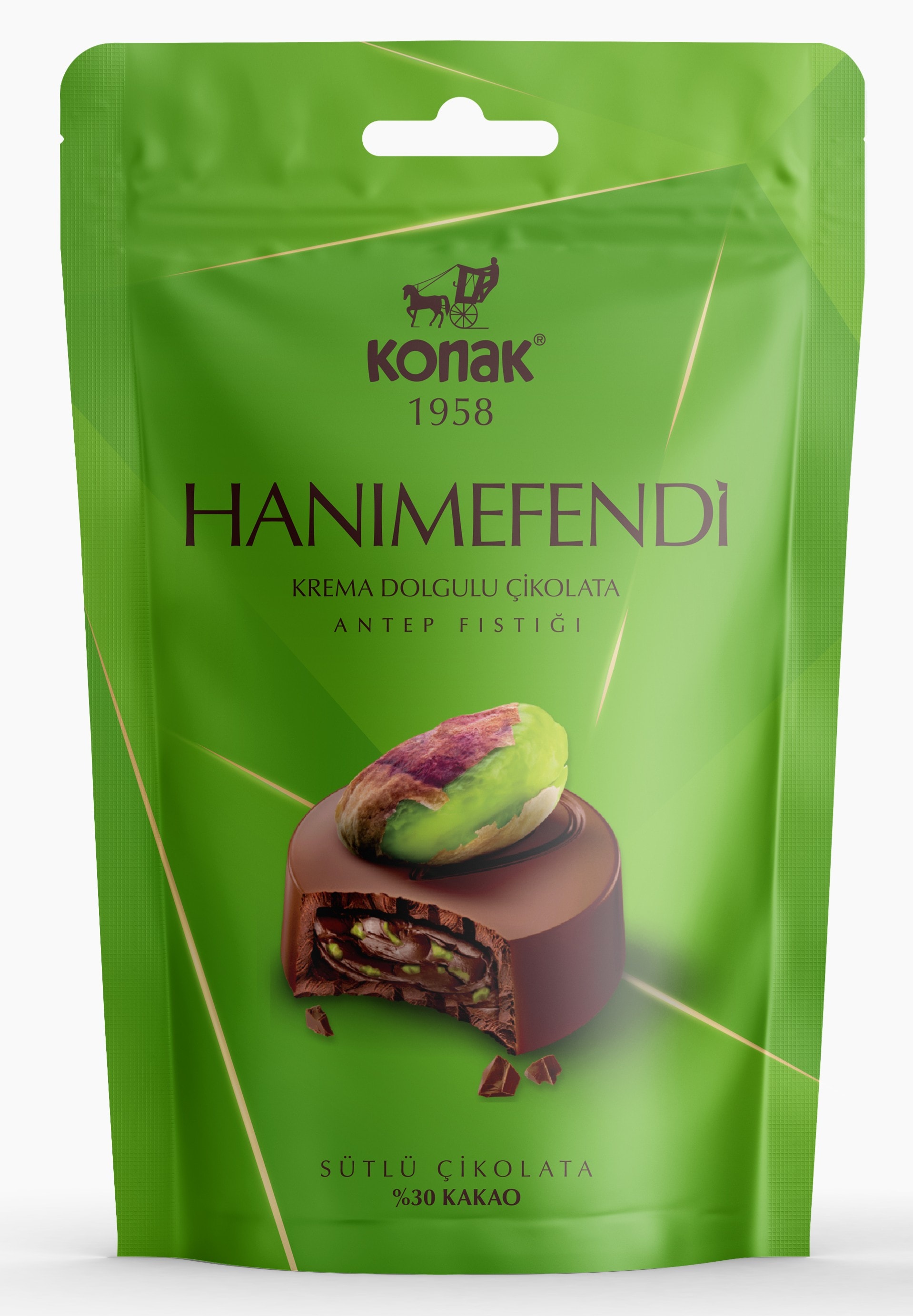 Hanımefendi Antep Fıstık Parçacıklı & Dolgulu Sütlü Çikolata (85 Gr)