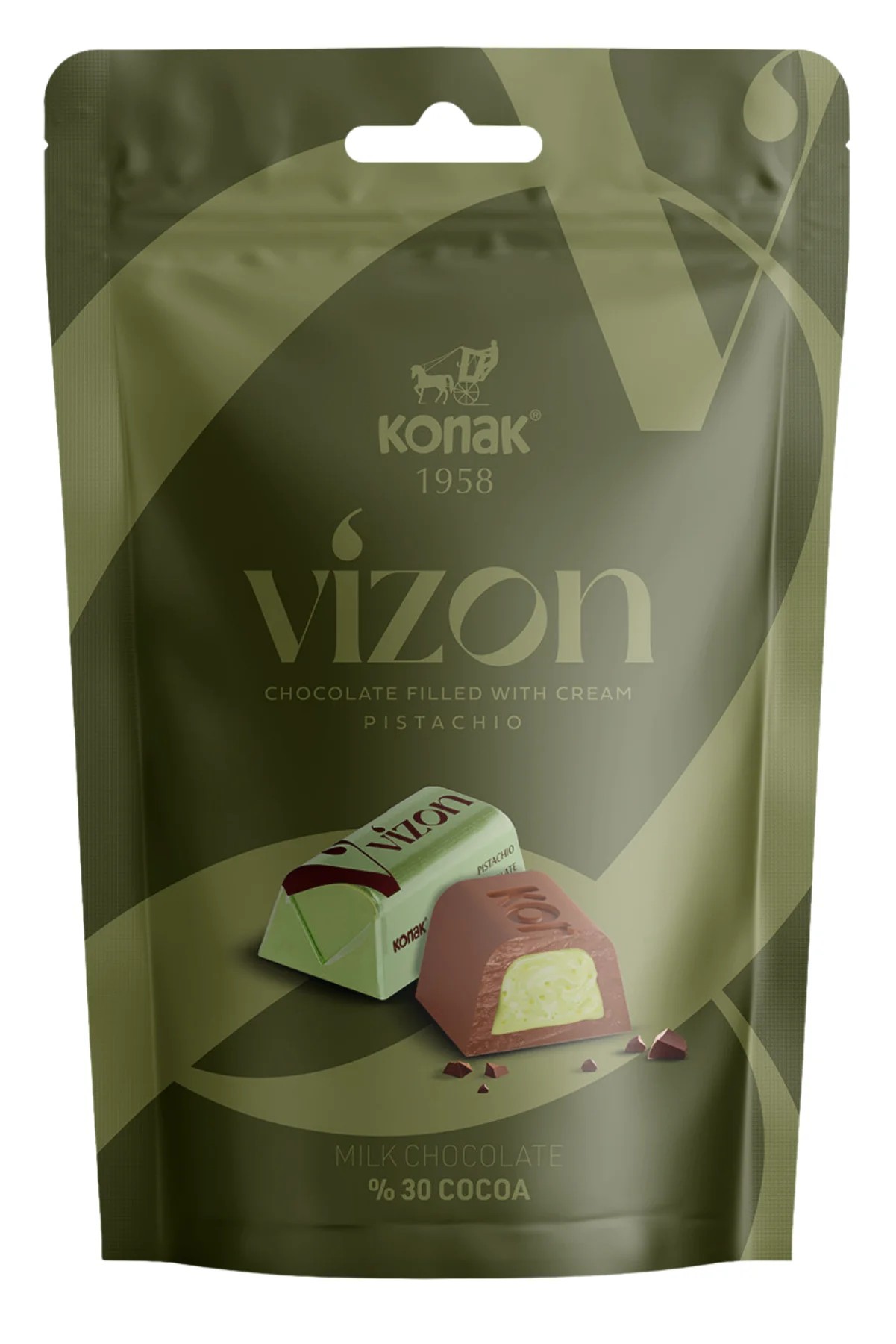 Vizon Antep Fıstığı Parçacıklı Krema Dolgulu Sütlü Çikolata (80 Gr)