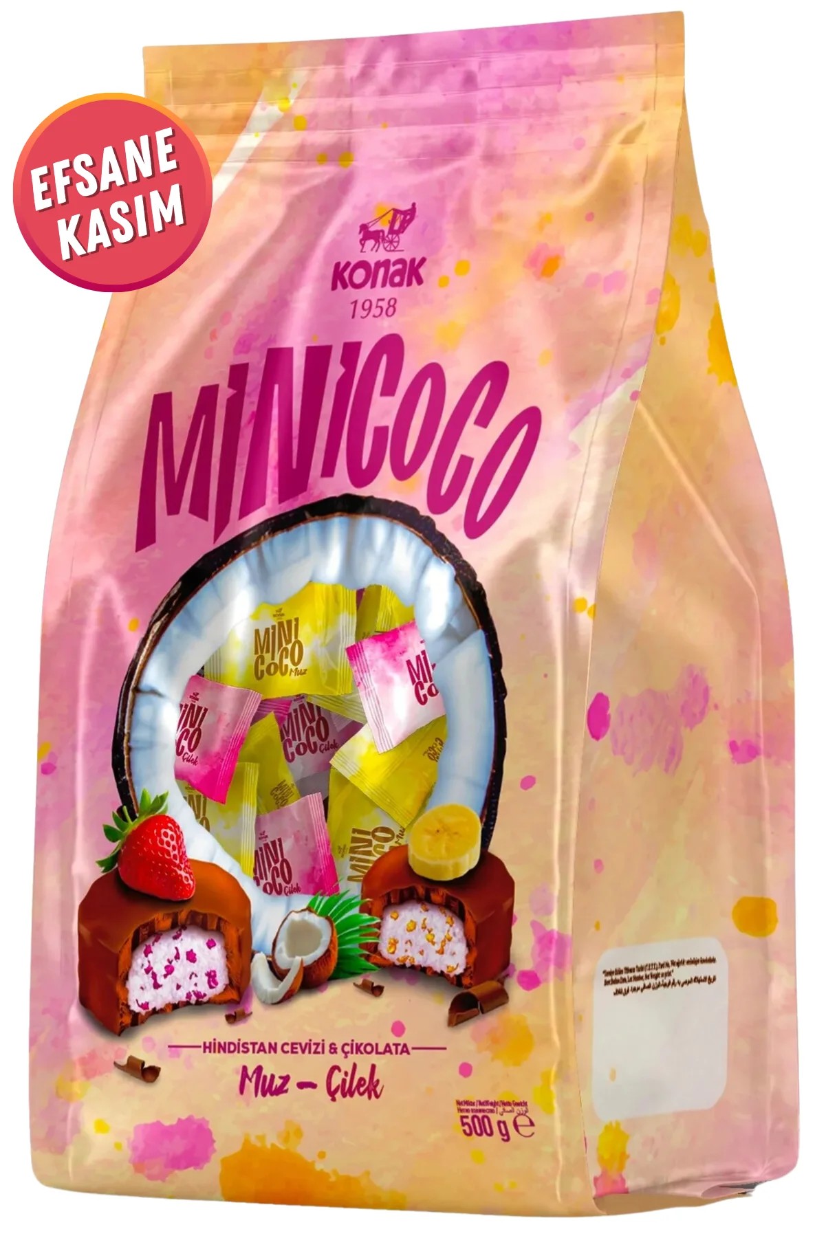 Konak Mini Coco Çikolata Kaplı Meyve Parçacıklı Hindistan Cevizli Çikolata (500 Gr)