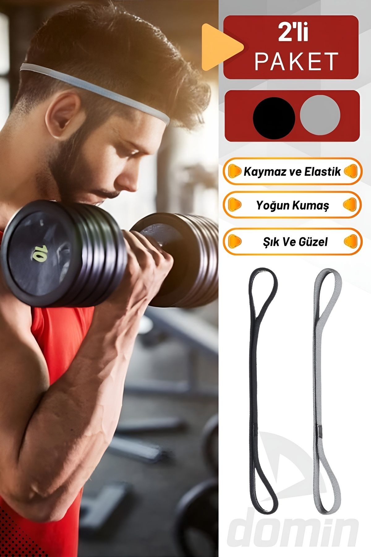 2'li Erkek Elastik Koşu Futbol GYM Biker Sporcu Silikon Saç Bandı - Gri