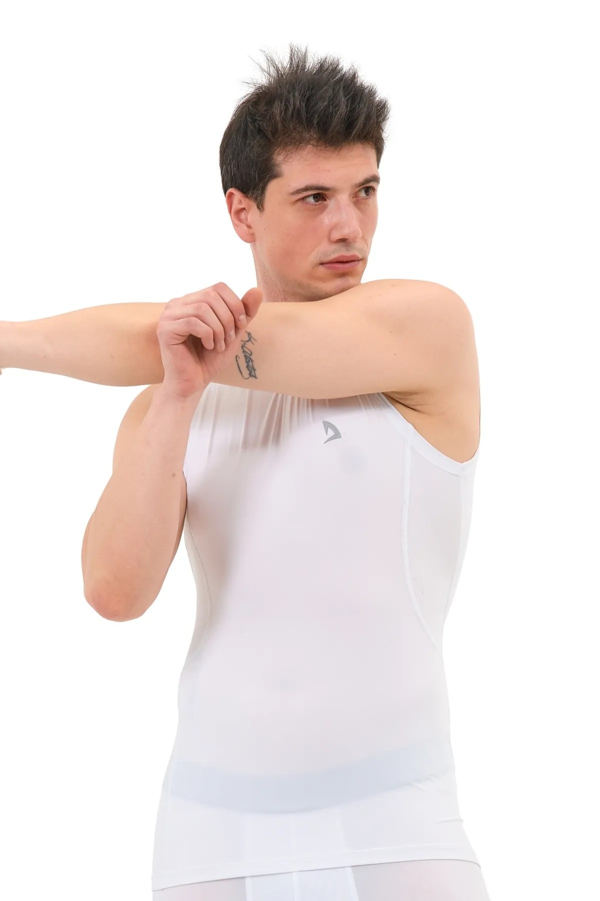 Kolsuz Compression Spor Body GYM Fitness Biker T-Shirt - Beyaz