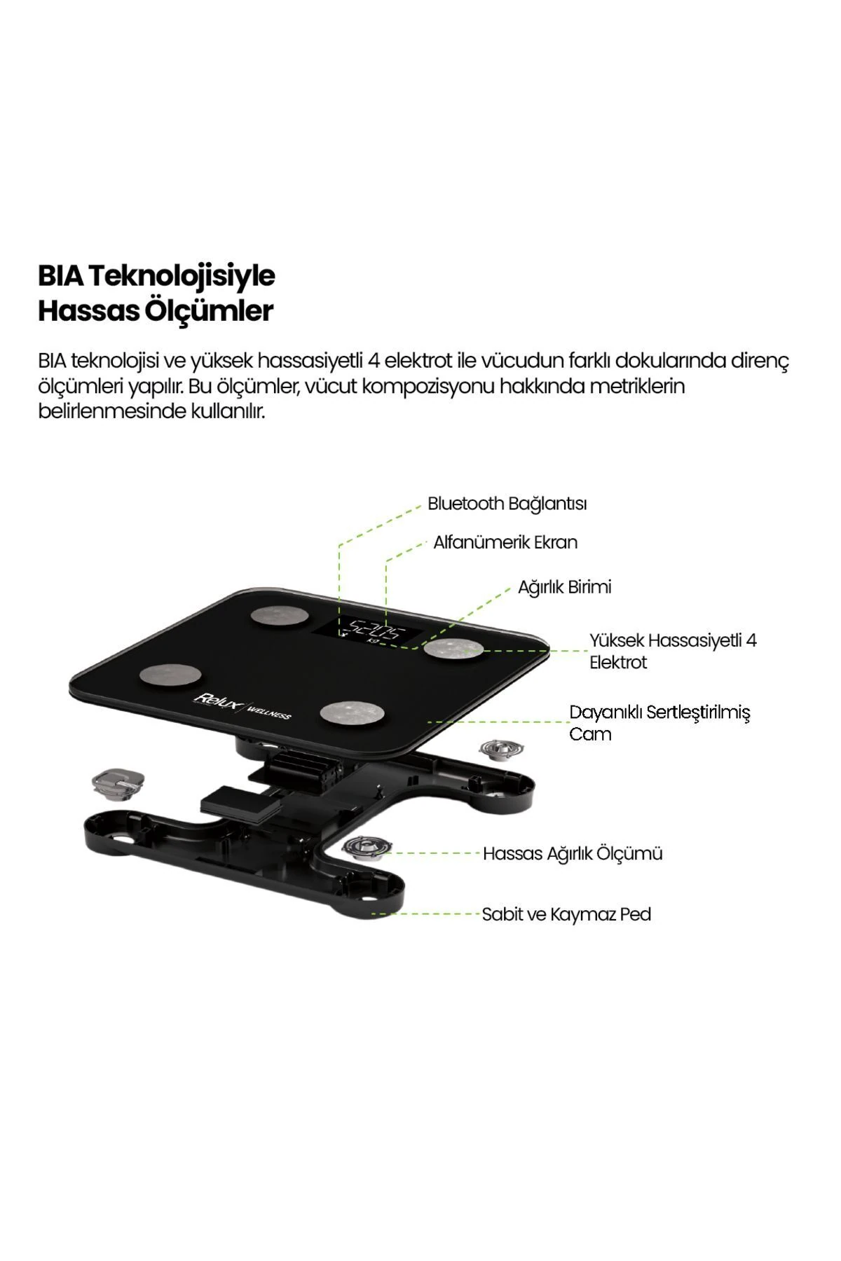 Rbs2000 Wellness Akıllı Vücut Analiz Tartısı – Yağ, Kas, Sıvı Ölçer, 4 Elektrot, Bluetooth