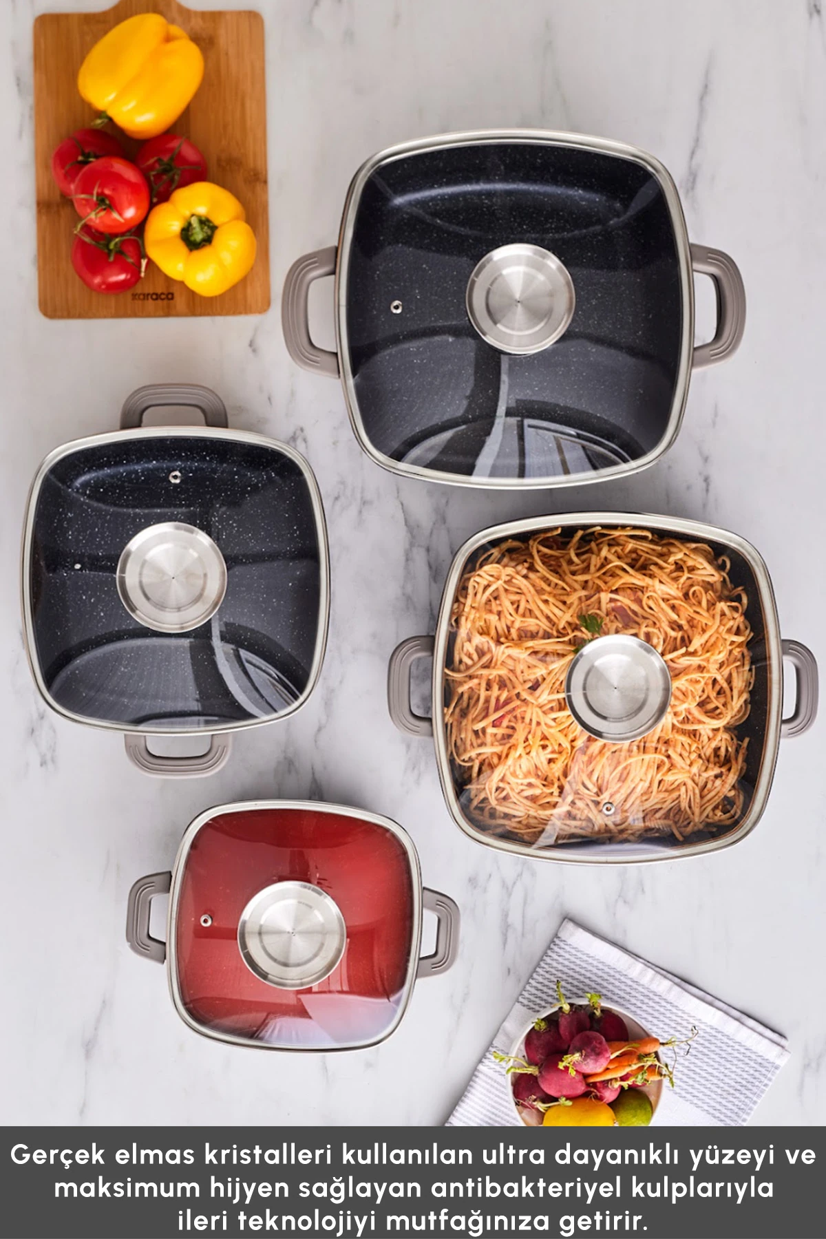 TENCERE SET 8 PARCA BIODIAMOND SONEVA SIYAH 8683650375432