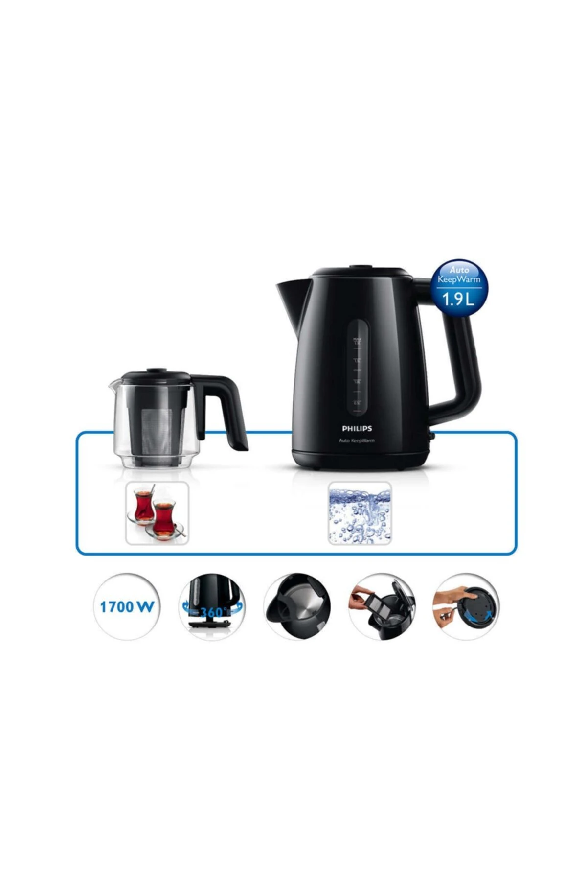 Daily Collection Çay Makinesi, 1700W, 1,9 Lt Su Isıtıcısı, Otomatik Sıcak Tutma, HD7301/00