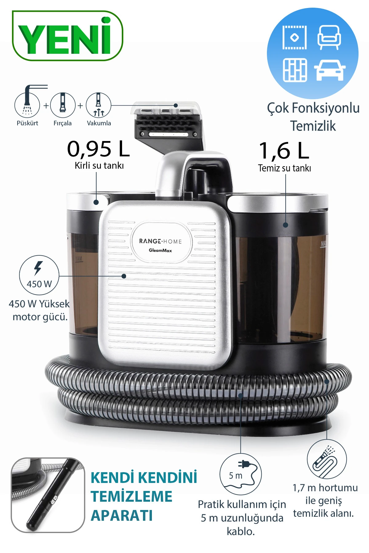 GleamMax Spot Cleaner Koltuk Halı Ve Leke Çıkartma Makinesi (YENİ)