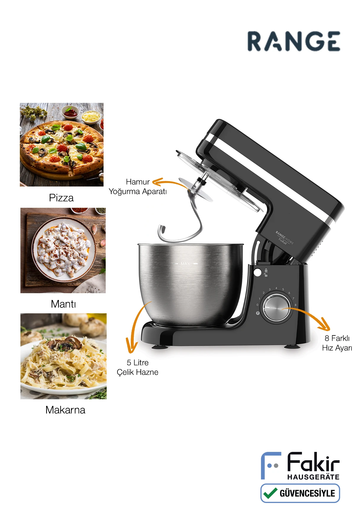 FixRoll Mutfak Şefi - Hamur Yoğurma - Stand Mikser- Siyah