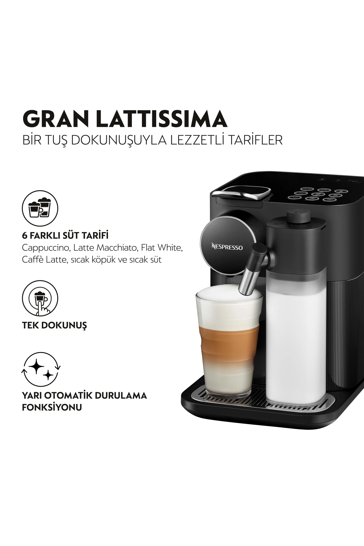 F541 Gran Latissima Süt Çözümlü Espresso Kahve Makinesi, Siyah
