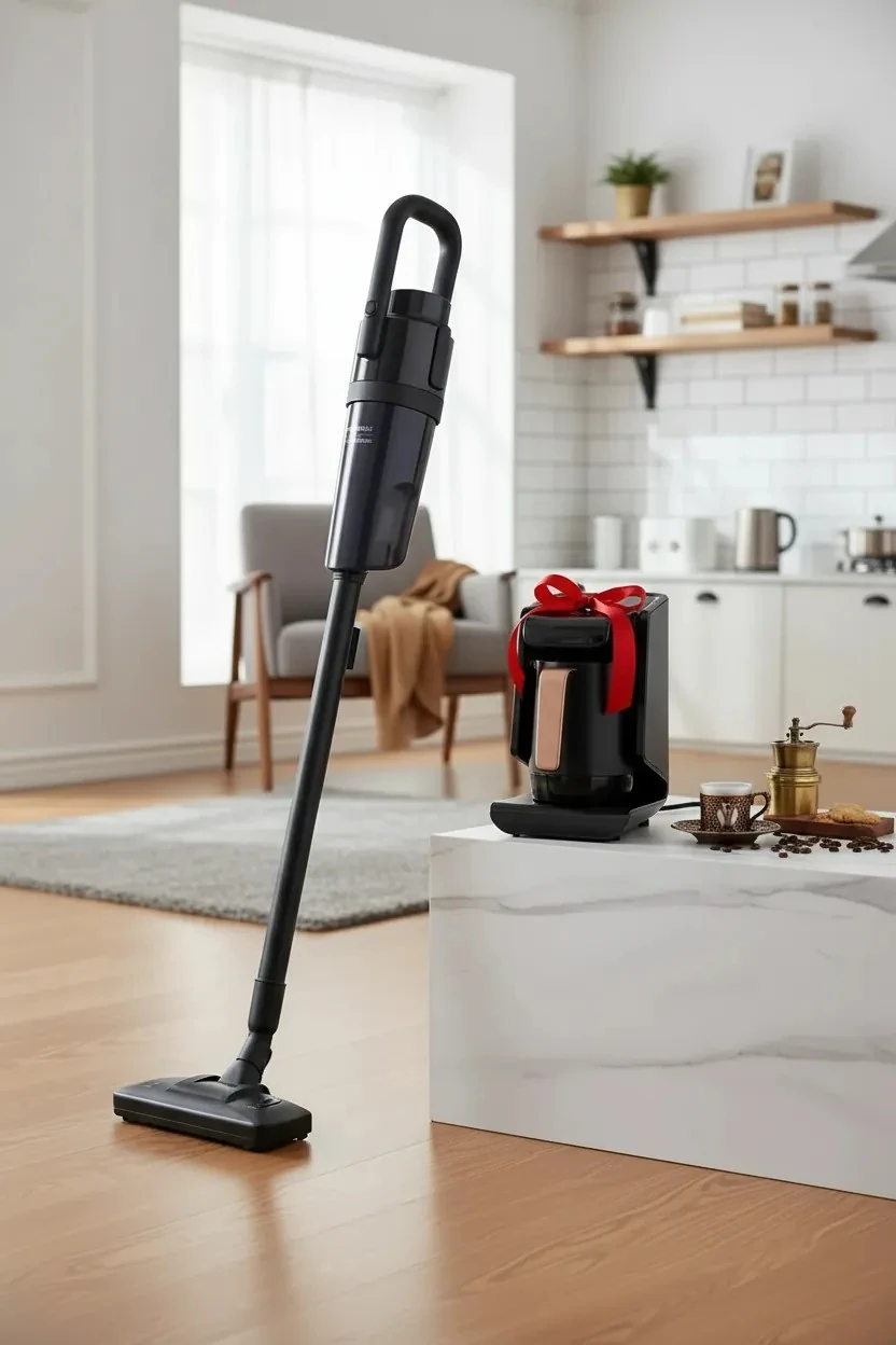 Vektör Dikey Süpürge Alana  Köz Türk Kahve Makinesi Hediye