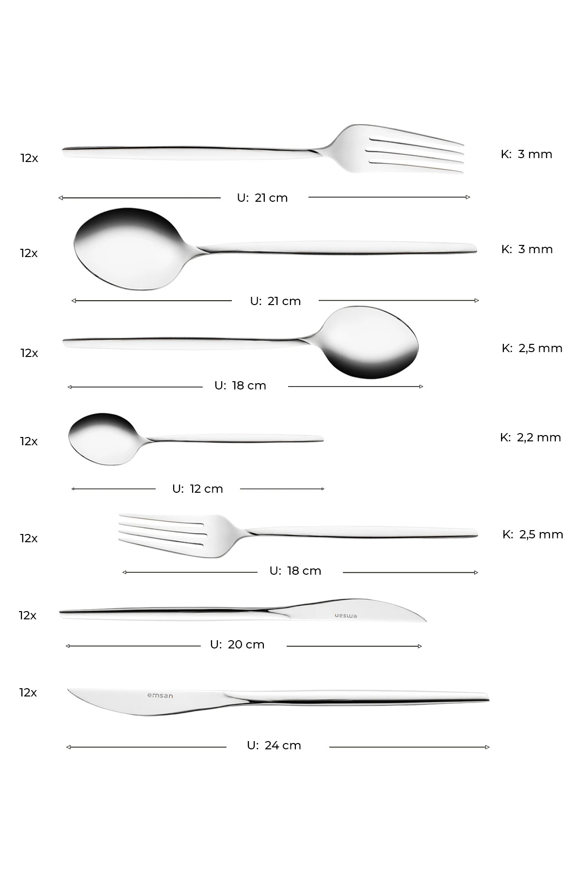 Alya 84 Parça 12 Kişilik Çatal Kaşık Bıçak Takımı Lüks Kutulu