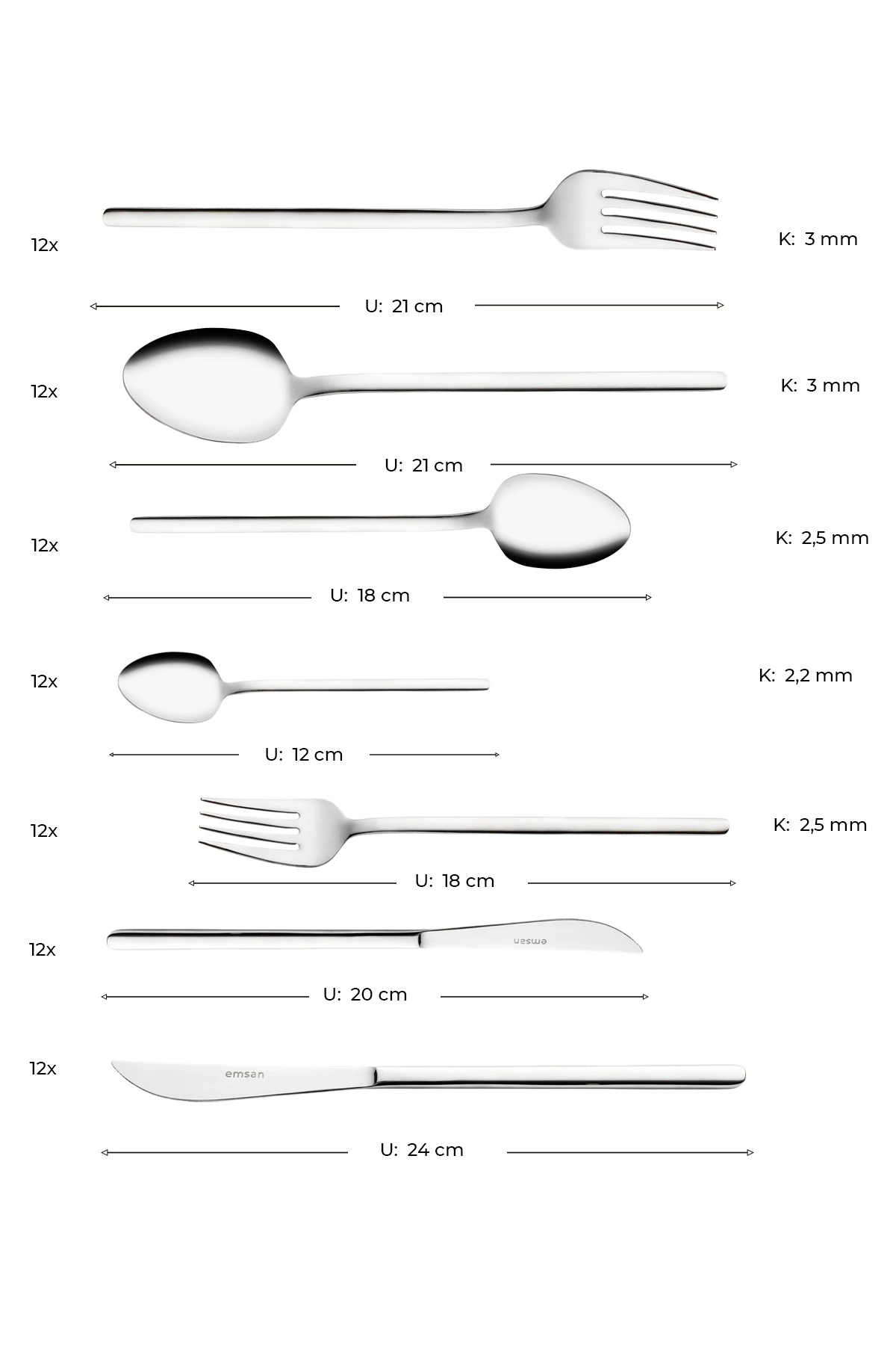 Lora 84 Parça 12 Kişilik Kutulu Çatal Kaşık Bıçak Takımı