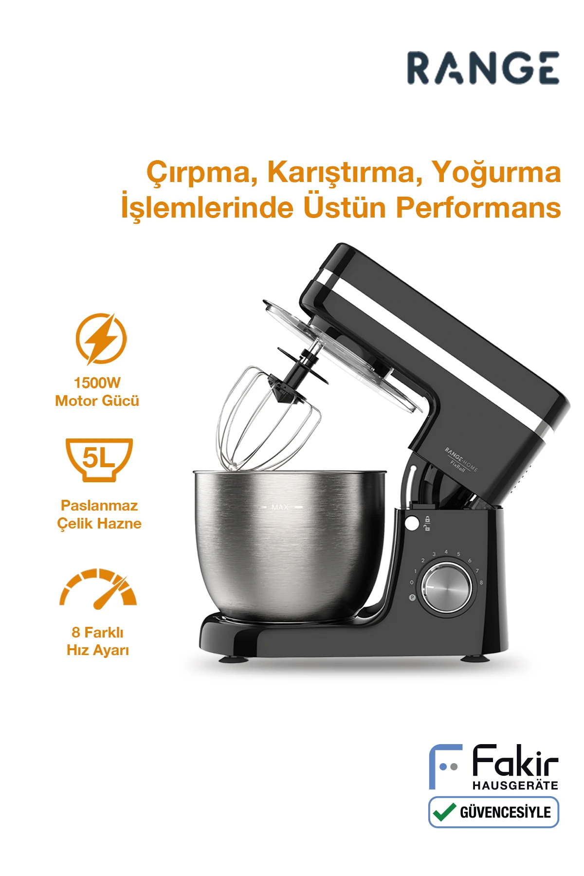 FixRoll Mutfak Şefi - Hamur Yoğurma - Stand Mikser- Siyah