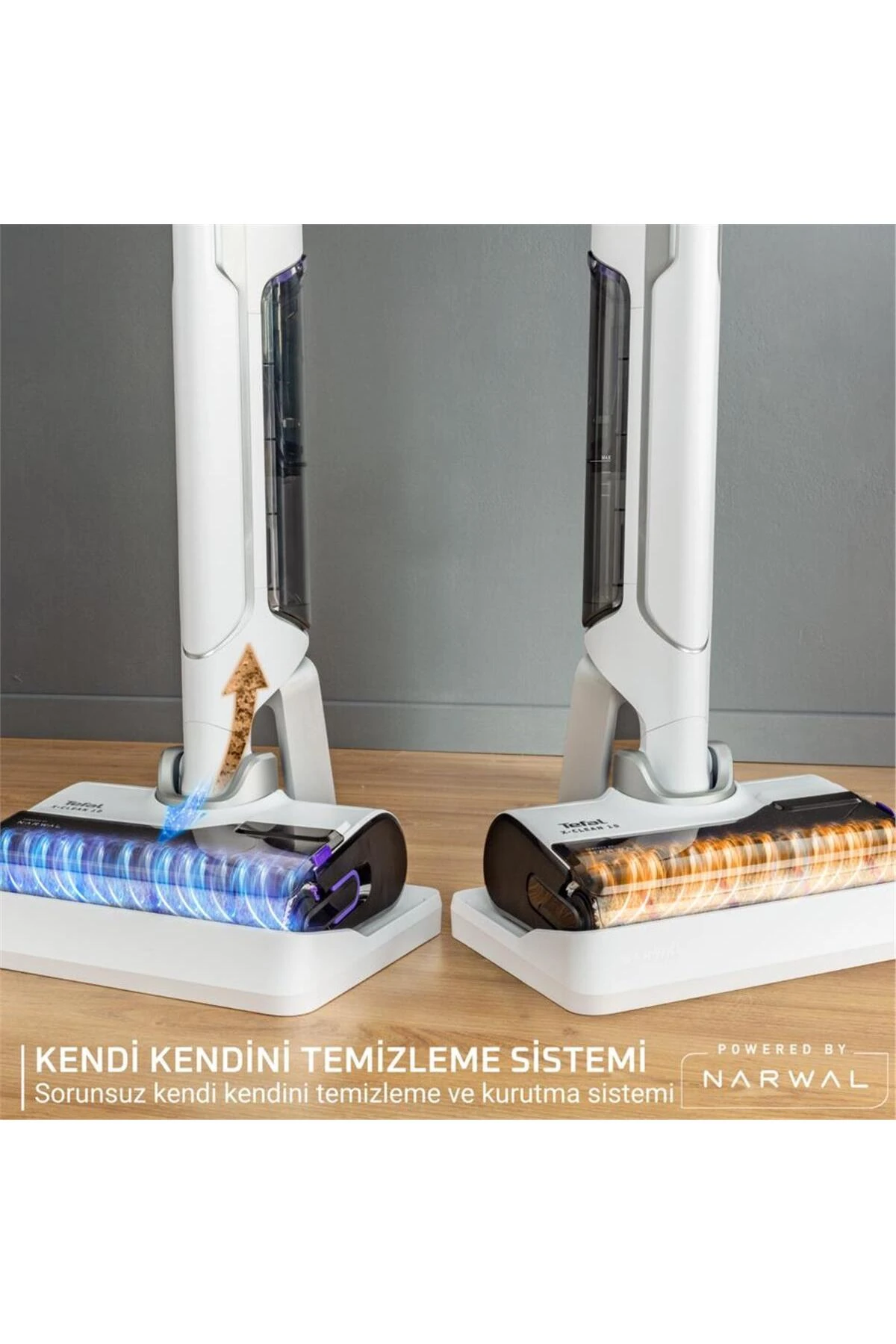 X-Clean 10 Islak Sert Zemin Temizleyici Kablosuz Dikey Süpürge-Kendini Temizler Kurutur - İlave Rulo