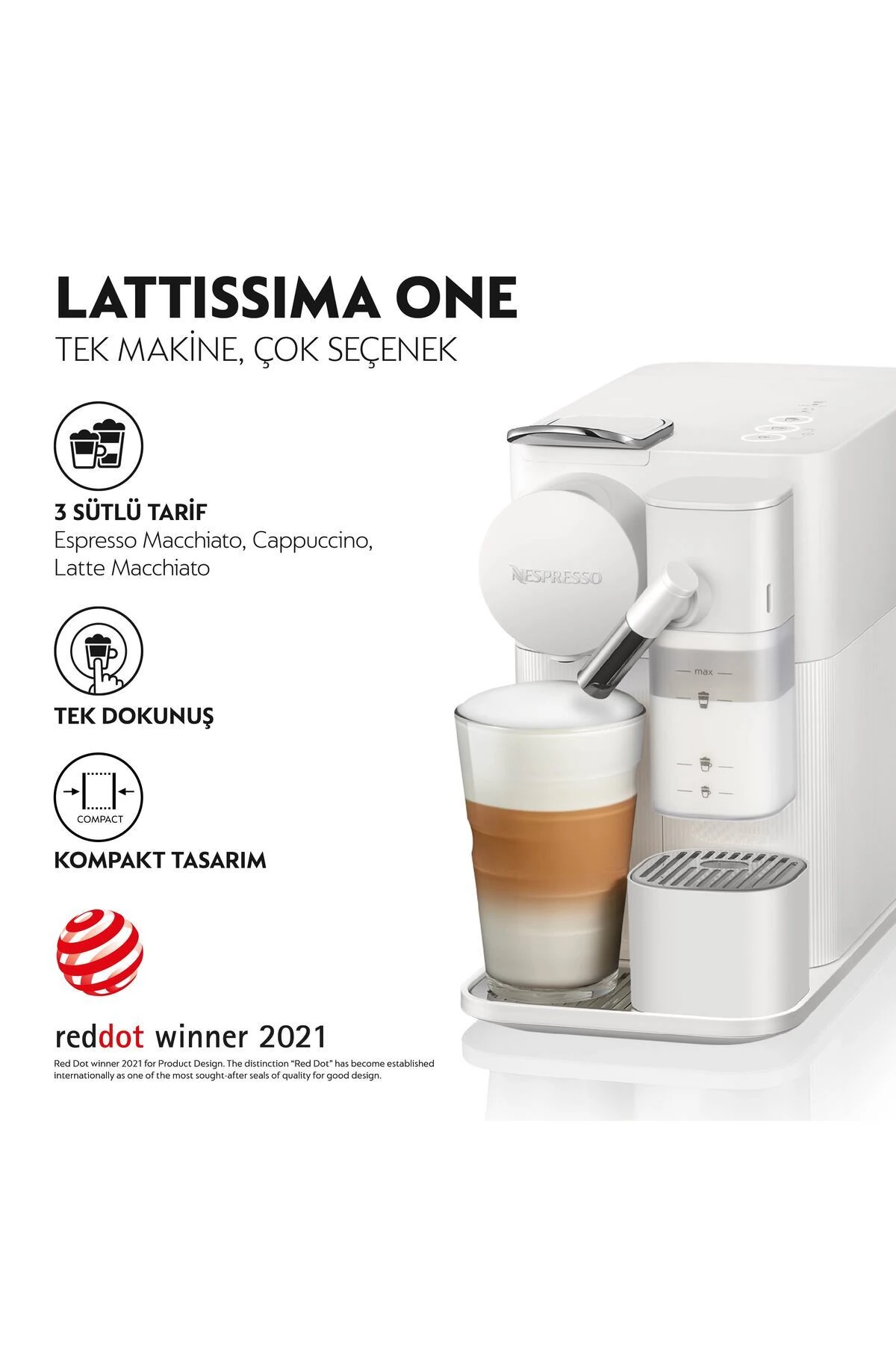 F121 Latissima One Süt Çözümlü Espresso Kahve Makinesi, Beyaz