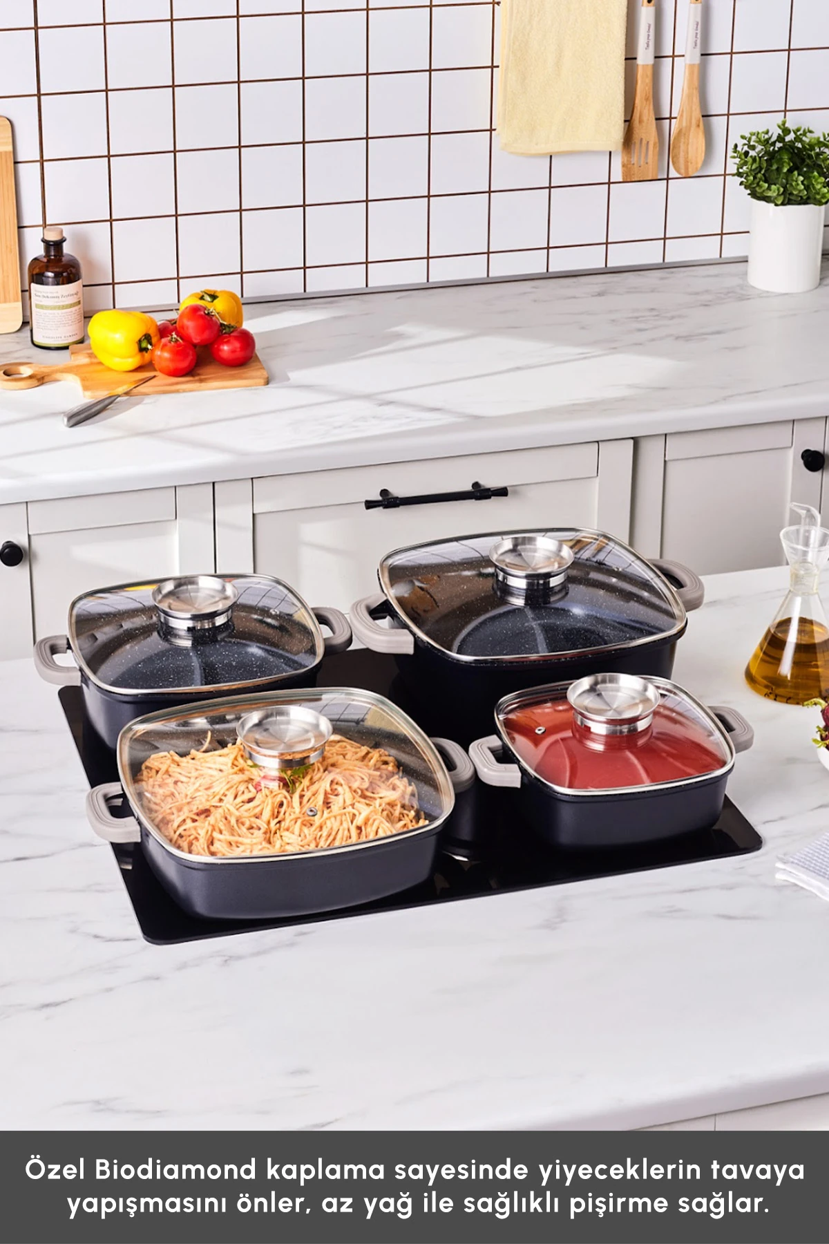 TENCERE SET 8 PARCA BIODIAMOND SONEVA SIYAH 8683650375432