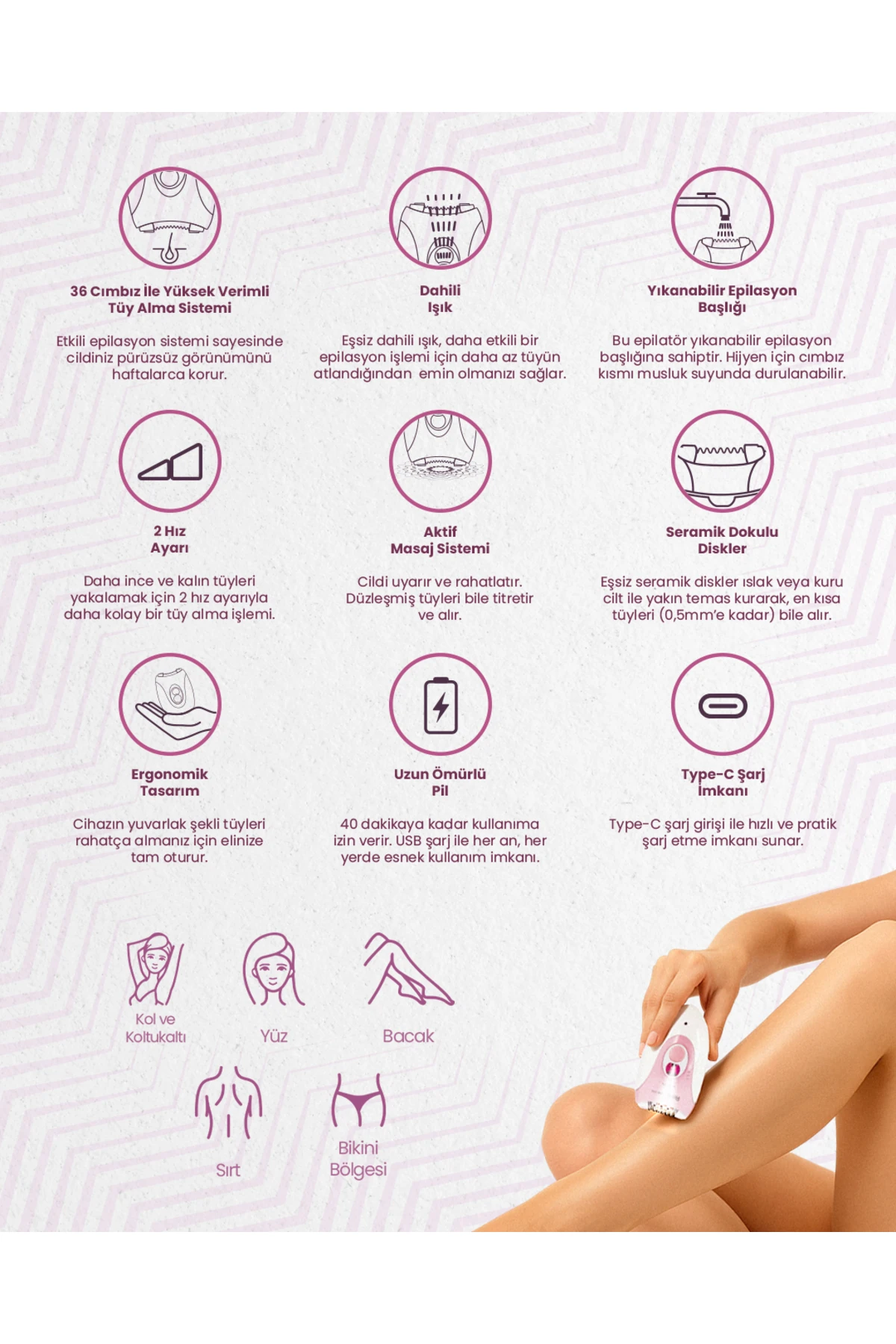 REP5736 36 Cımbız Şarjlı Epilatör