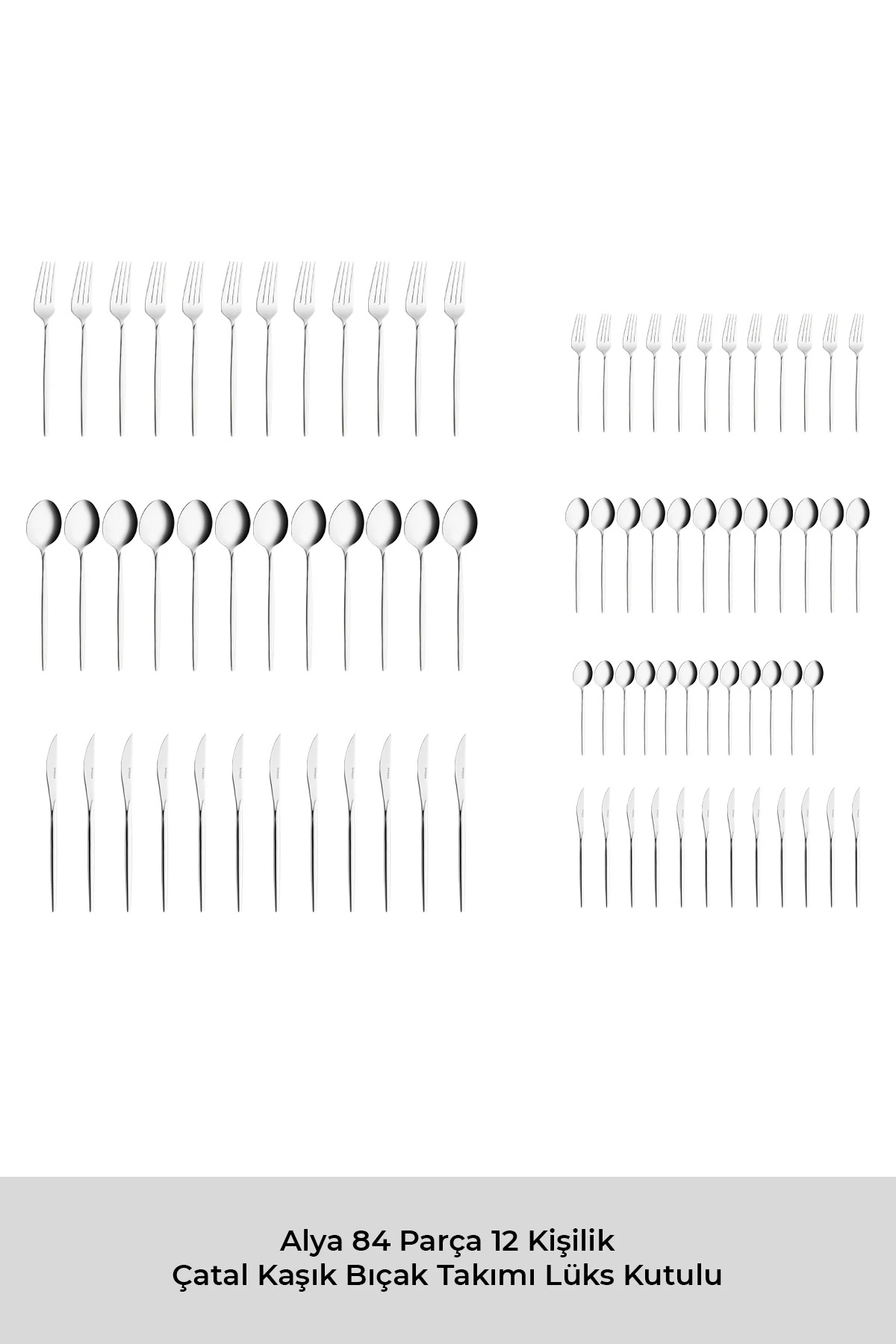 Alya 84 Parça 12 Kişilik Çatal Kaşık Bıçak Takımı Lüks Kutulu