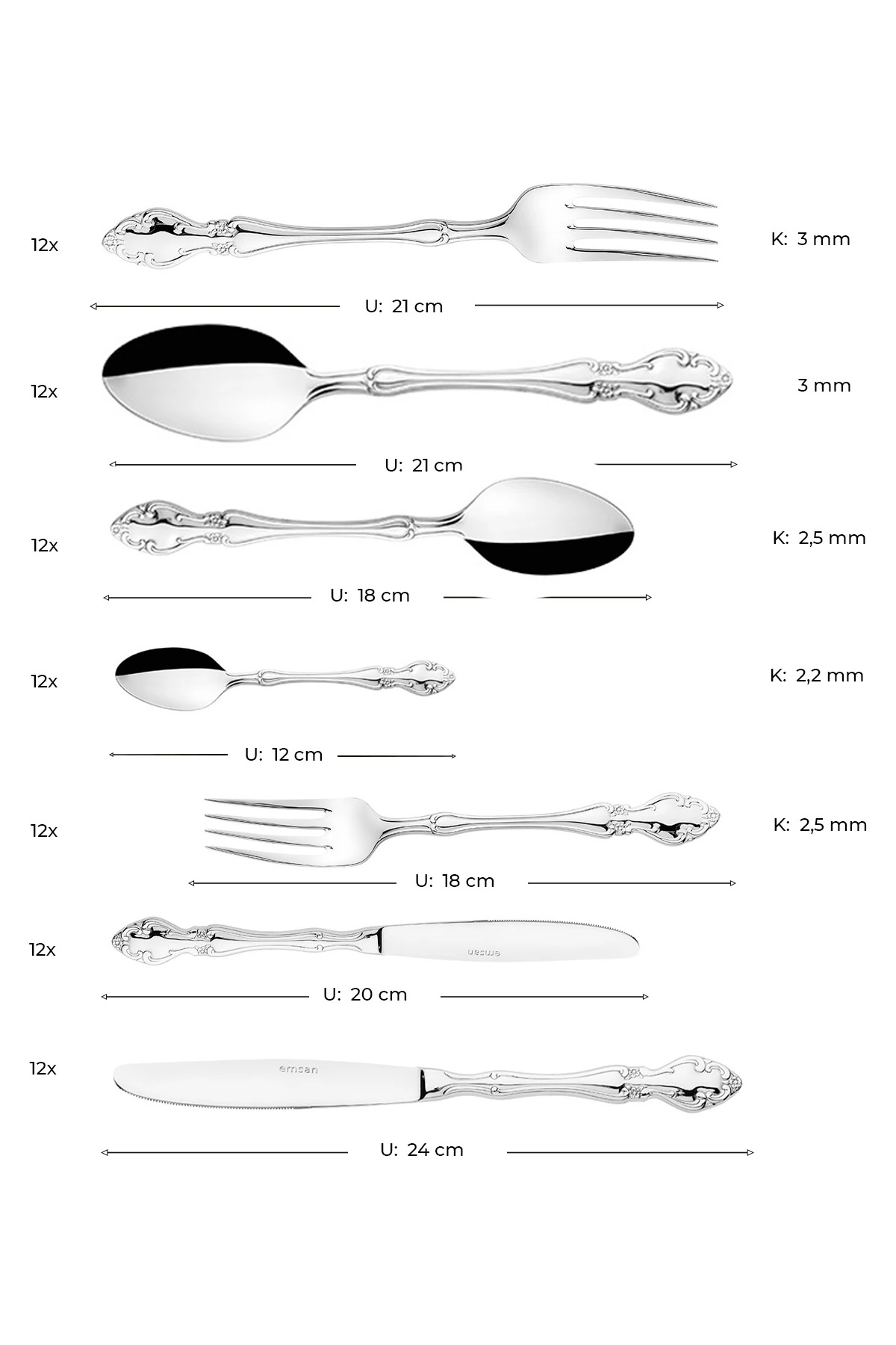 Royal 84 Parça 12 Kişilik Çatal Kaşık Bıçak Takımı Lüks Kutulu