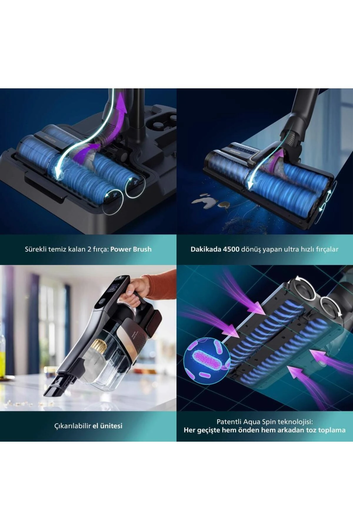 XW9463/11 Aqua Trio 9000 Serisi Islak & Kuru 25,2 V Kablosuz Dikey Şarjlı Süpürge