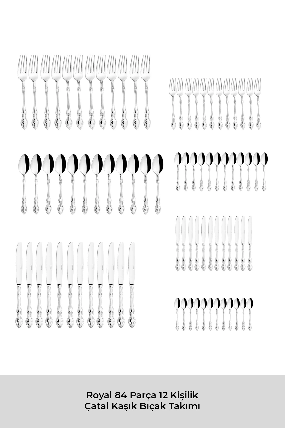 Royal 84 Parça 12 Kişilik Çatal Kaşık Bıçak Takımı Lüks Kutulu