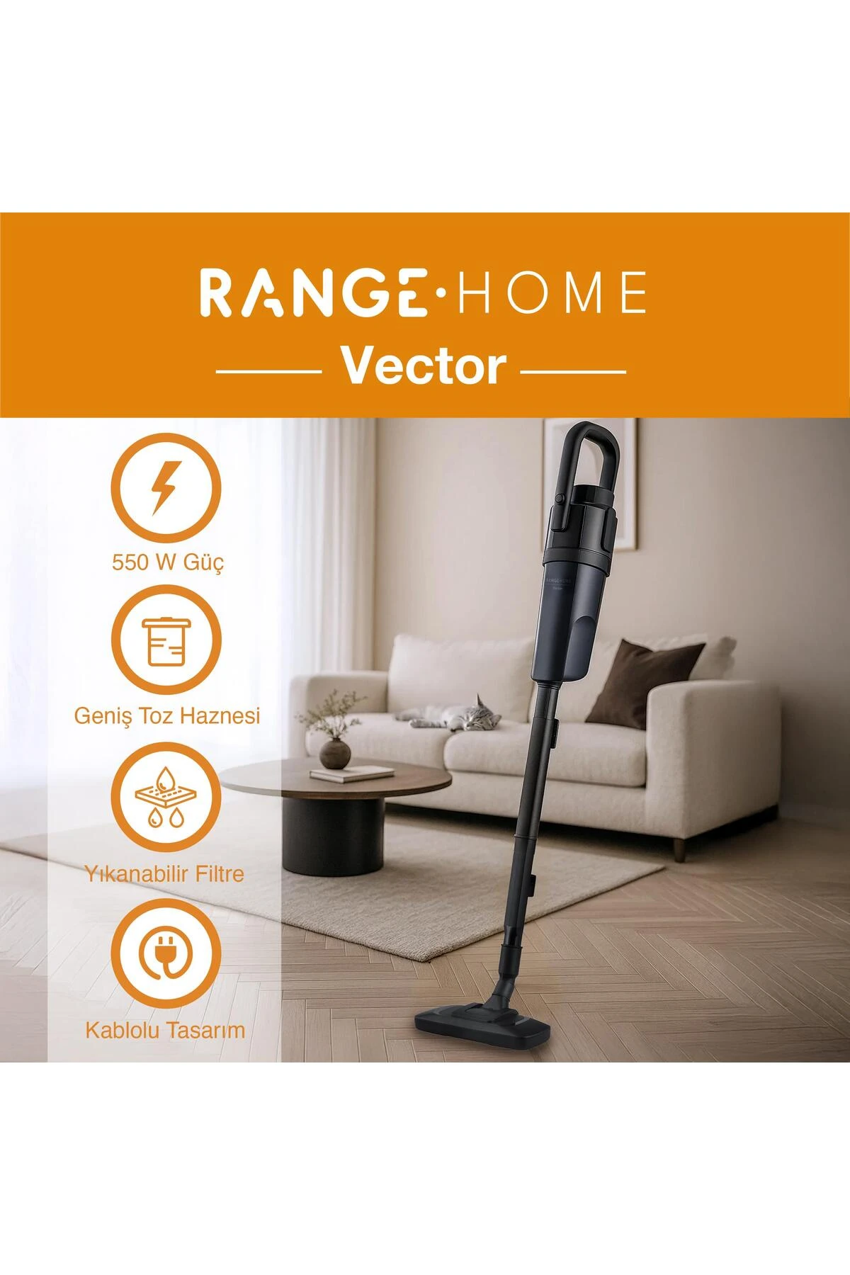 Vector Kablolu Dik Süpürge